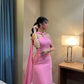 Robe de soirée longue rose simple et élégante avec bretelles et ruban nv2440
