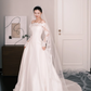 White Off The Shoulder Lace Sleeve Satin Wedding Dress  NV7237