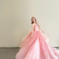 Dusty Pink One Shoulder Tulle Ball Gown Butterfly Embroidery Prom Dress  NV7180