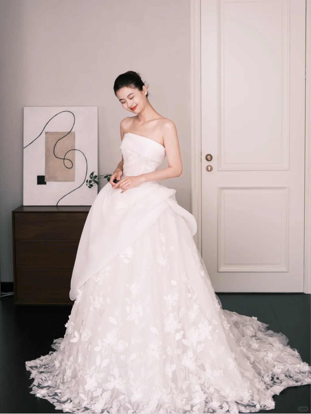 3D Floral Ball Gown Wedding Dress Strapless Satin Bridal Gown  NV7253