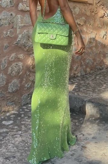 Robe de soirée longue à paillettes, verte, à la mode, nv4768