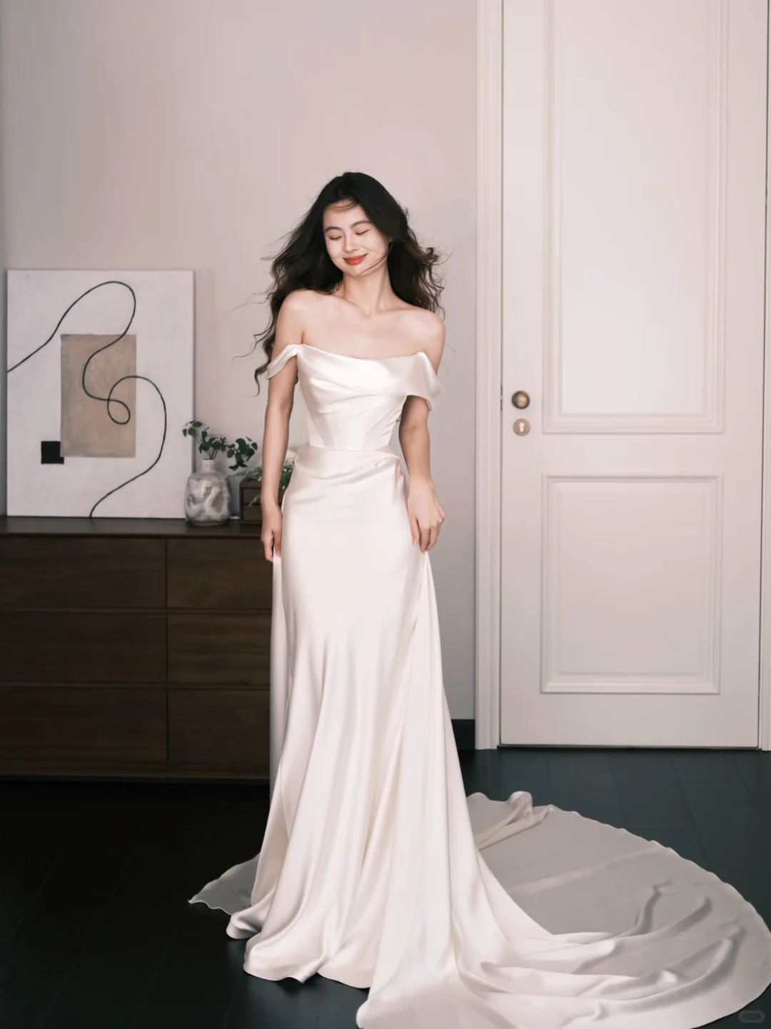 Off The Shoulder Satin Mermaid Wedding Dress  NV7317