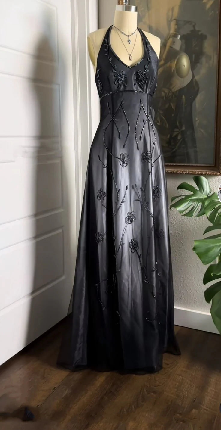 Black/Burgundy Vintage Fashion Exquisite Beading Elegant Backless Long Satin Tulle Formal Prom Dress Evening Gown Party Dress nv3743