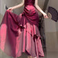 Burgundy Shiny Fashion Spaghetti Strap Long satin Ball Gown Evening Dress Party Dress nv3580