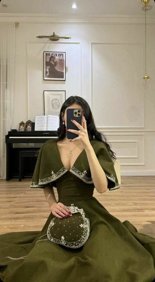 Robe de soirée longue brodée, simple et élégante, style cape, blanche/verte/noire, nv2421