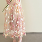 Champagne Spaghetti Strap 3D Floral Tulle Dress Flowy Evening Gown  NV7132
