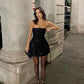 Black tube top shiny sequin short mini homecoming dress Christmas holiday birthday party dress nv3115