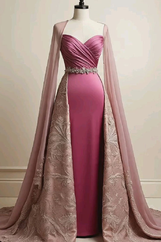NiceVestidos – Rosa, luxuriöses, wunderschönes und exquisit perlenbesetztes Satin-Abendkleid NV6128