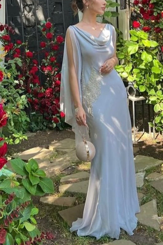 NiceVestidos - Robe de soirée longue en mousseline fluide et tulle, élégante, pour invitée de mariage, robe de bal, NV5843