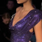 Purple Sparkling One Shoulder Fashion Sexy Short Satin Homecoming Dress Cocktail Party Dress nv5064