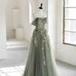 Gray Green Exquisite Floral Elegant Fashion Long Tulle Ball Gown Evening Dress Birthday Party Dress Prom Dress nv3843