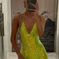 Yellow Green Fashionable Elegant Suspender Short Sequin Homecoming Dress Birthday Cocktail Party Dress Evening Dress Prom Dress nv3957