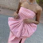 Robe longue en satin rose élégante, simple et unique, avec nœud, longue fente, robe de soirée, nv2735
