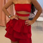 Red Fashion Strapless Off Shoulder Waist Short Mini Party Dress Homecoming Dress nv2269
