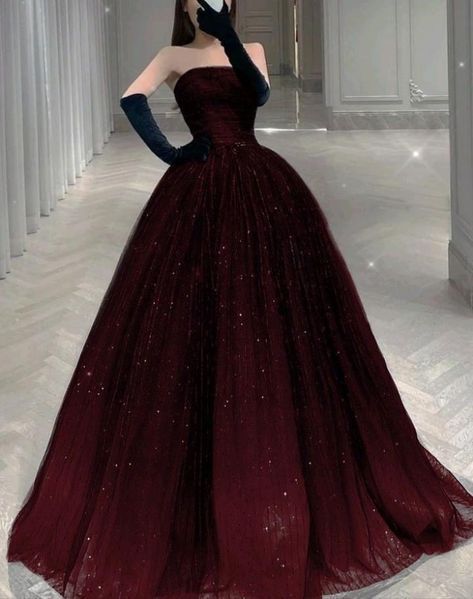 NiceVestidos-_Deep Red Long Floor-Length Tulle Ball Gown With Sparkle NV6063