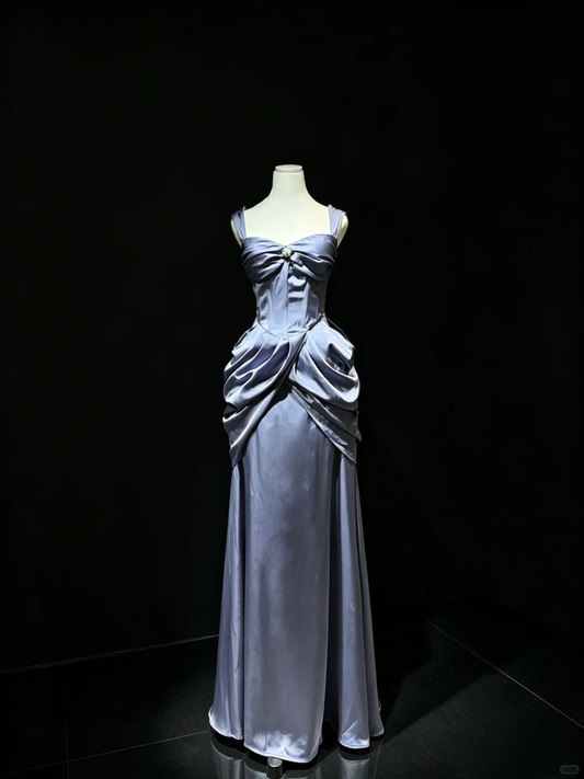 Dusty Purple Satin Vintage Evening Gown Sweetheart Twist Corset Draped Ruched Long Prom Dress  NV7006