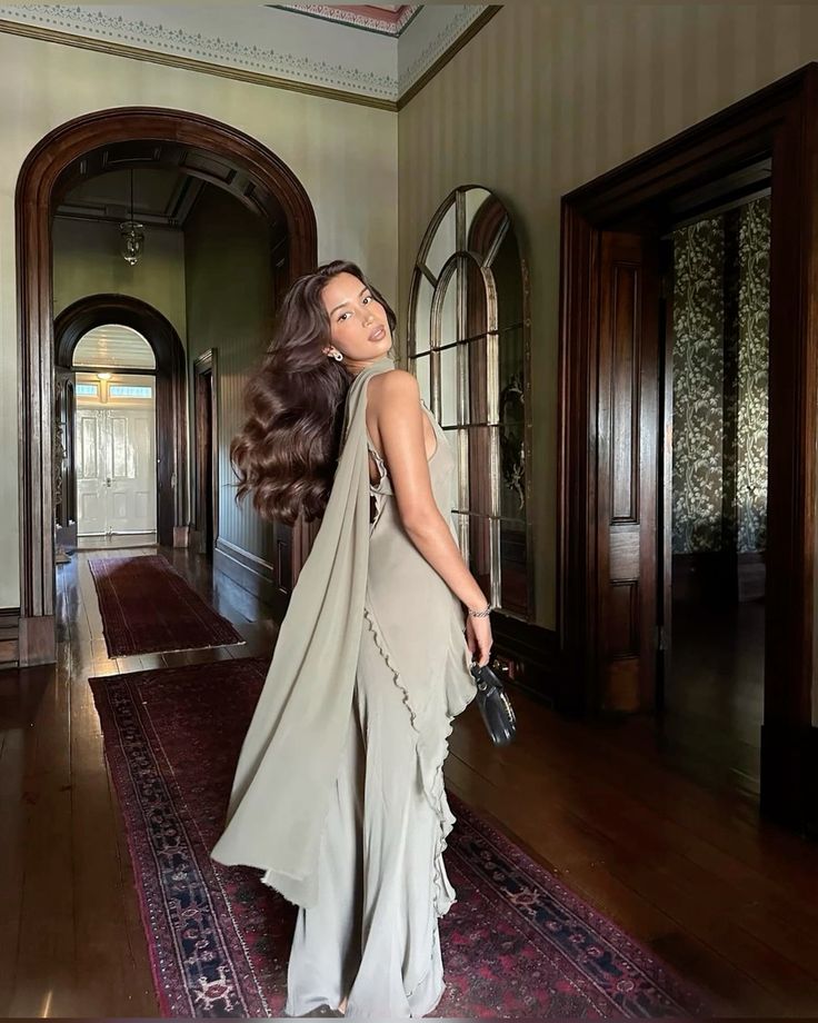 Gray Green Fashion Elegant V Neck Long Chiffon Ball Gown Evening Dress Party Dress nv3336