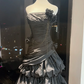 Black Strapless Vintage Formal Gown Ruched 3D Rose Bubble Tiered Long Train Evening Dress  NV6964
