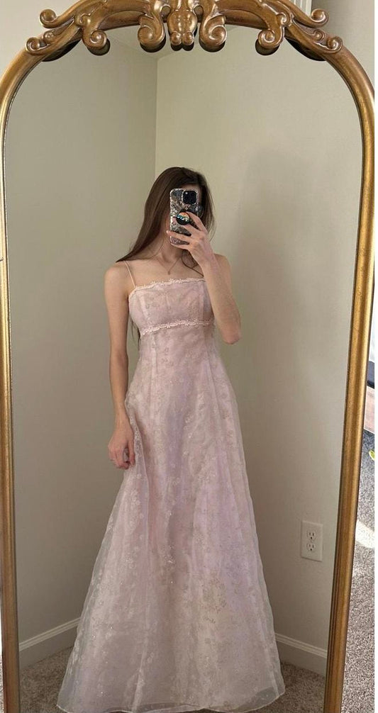 NiceVestidos--Pink Floral Tulle Prom Dress NV5866