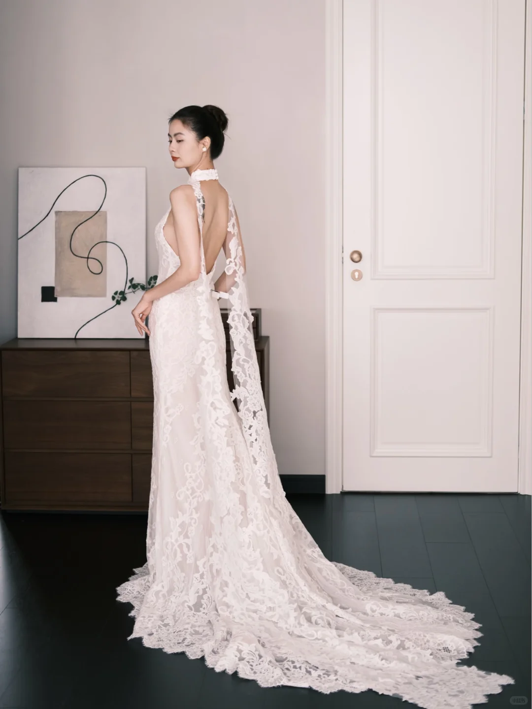 White Halter High Neck Lace Mermaid Wedding Dress  NV7229