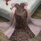 Robe de soirée longue élégante en tulle à paillettes brillantes et magnifiques rose clair/rose foncé nv3171