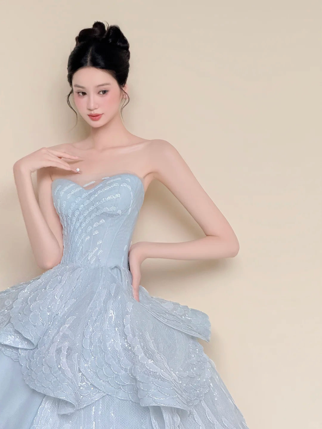 Strapless Sweetheart Ice Blue Scale Sequin Princess Ball Gown Prom Dress  NV7424
