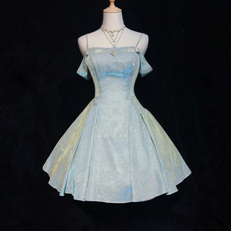 Blue Sparkling Short Satin Homecoming Dress Party Gown nv4860