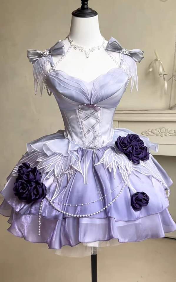 Blau/Grün/Lila Blumen Kurzes Chiffon Homecoming-Kleid Ballkleid Geburtstagskleid nv4824