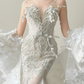 Deep V White Mermaid Wedding Dress 3D Floral Detachable Sleeve Bridal Gown  NV7126