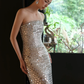 Silver Strapless Rhinestone Beaded Mermaid Evening Gown  NV7195