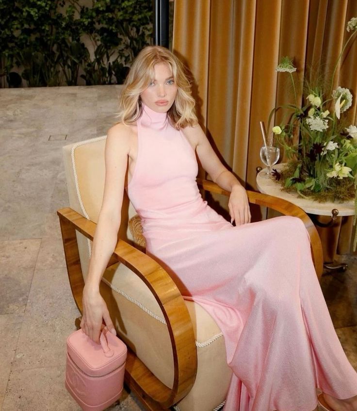 Rosa einfarbig einfache hohe kragen mode lange geburtstag kleid ballkleid homecoming kleid abendkleid nv2193