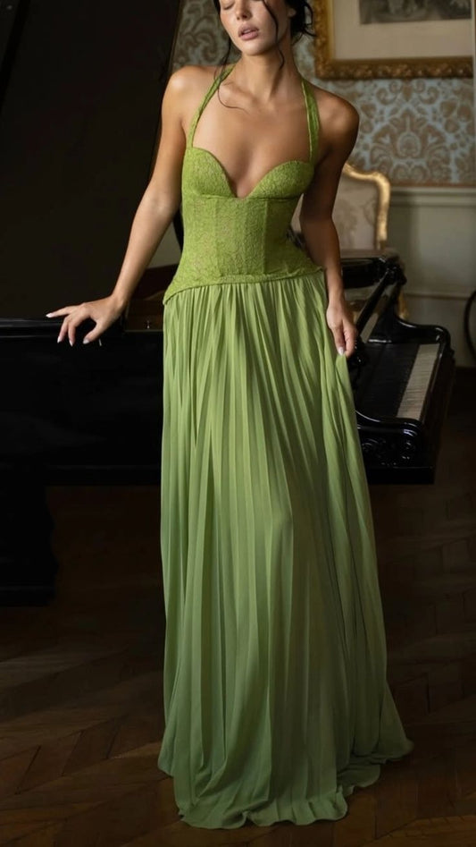 NiceVestidos-Green Minimalist Chiffon Long Tulle Formal Dress NV6148
