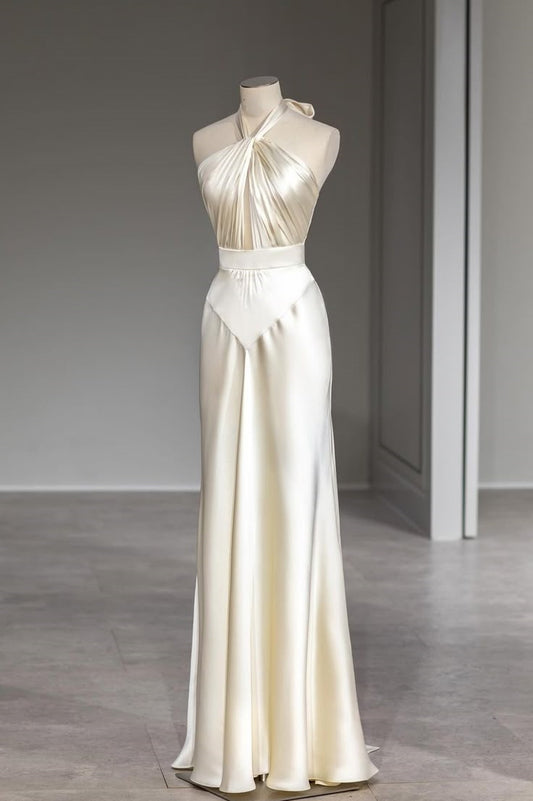 Robe de soirée sirène en satin ivoire, élégante et tendance, longue, à bretelles, pour bal de promo, anniversaire, nv3938