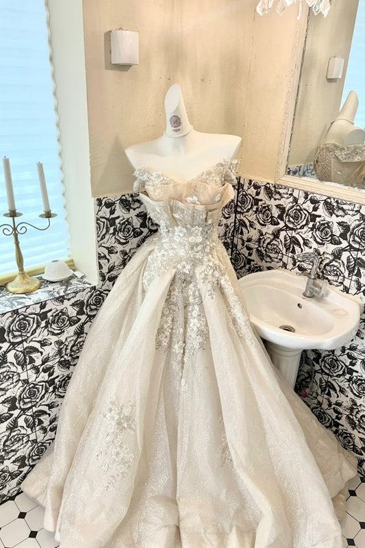 One Shoulder Heavy Studded Chiffon Evening Gown NV6719