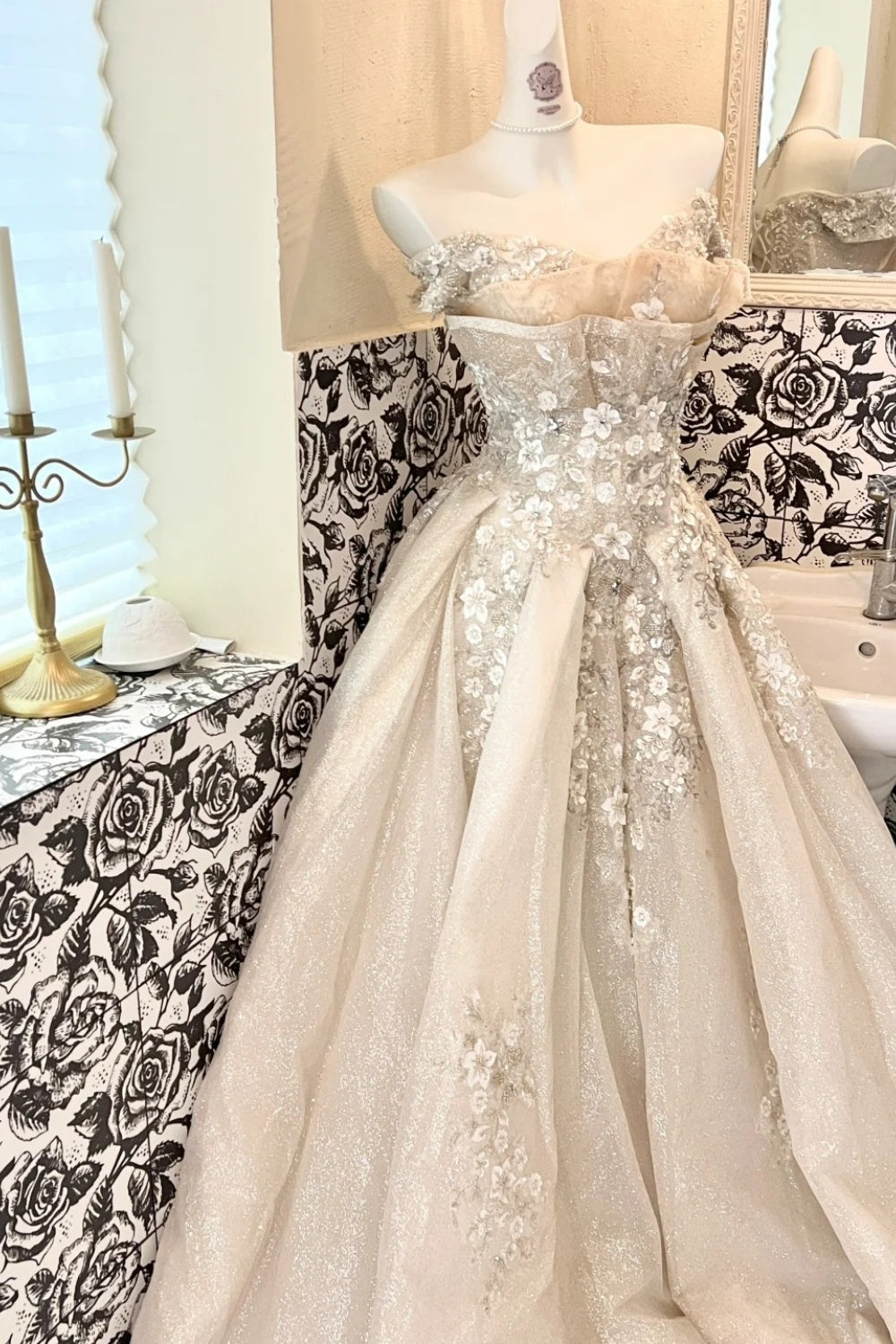 One Shoulder Heavy Studded Chiffon Evening Gown NV6719