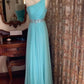Fresh Elegant Style Ice Blue One-Shoulder Ruched Beaded Waist Train Gown - Dress for Wedding Guest & Dinner NV6371