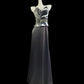 Vintage black and white elegant spaghetti strap long satin prom dress evening dress nv5232