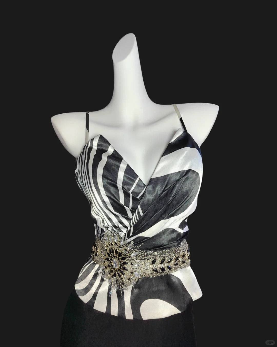 Vintage black and white elegant spaghetti strap long satin prom dress evening dress nv5232