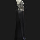 Vintage black and white elegant spaghetti strap long satin prom dress evening dress nv5232