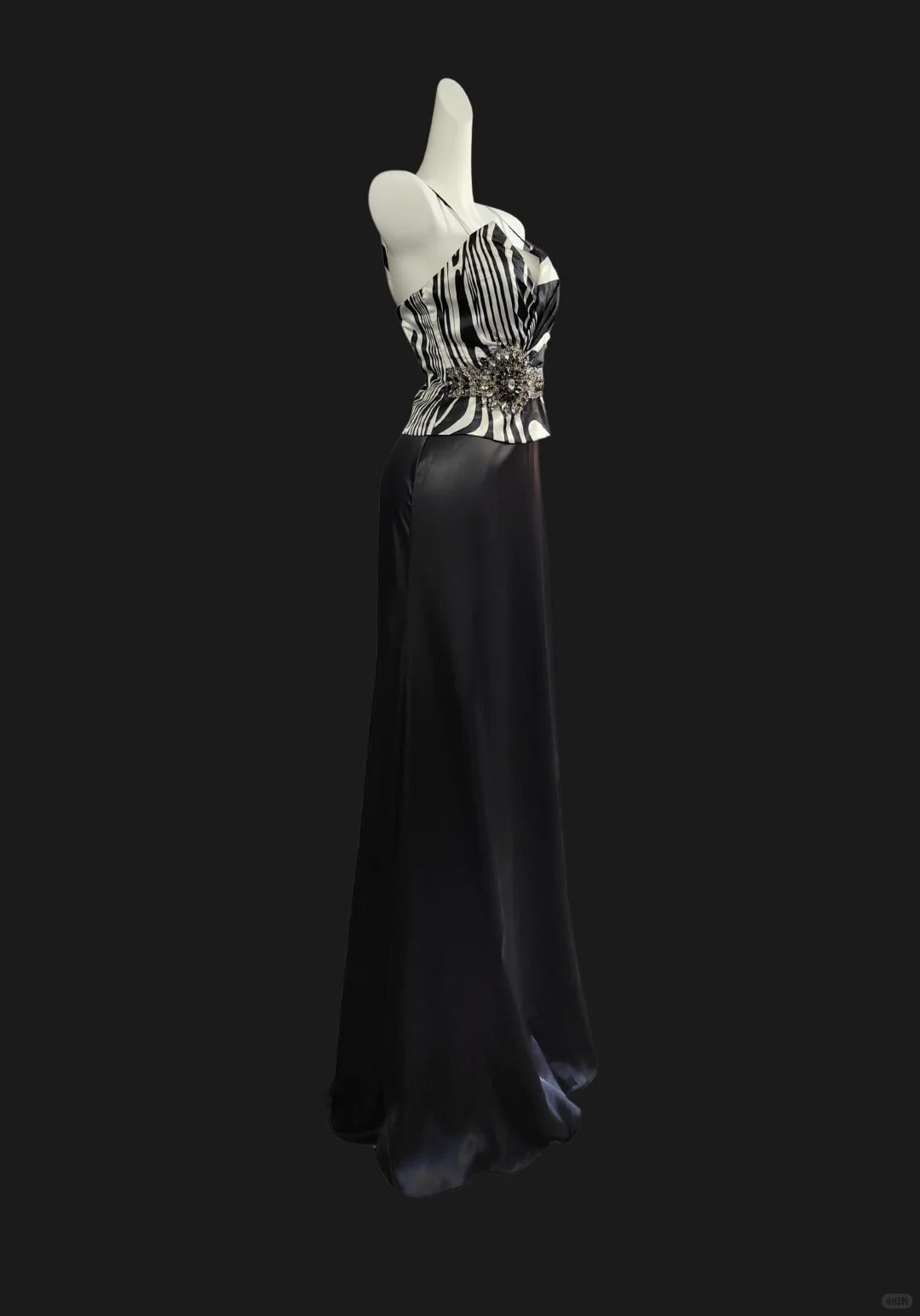 Vintage black and white elegant spaghetti strap long satin prom dress evening dress nv5232
