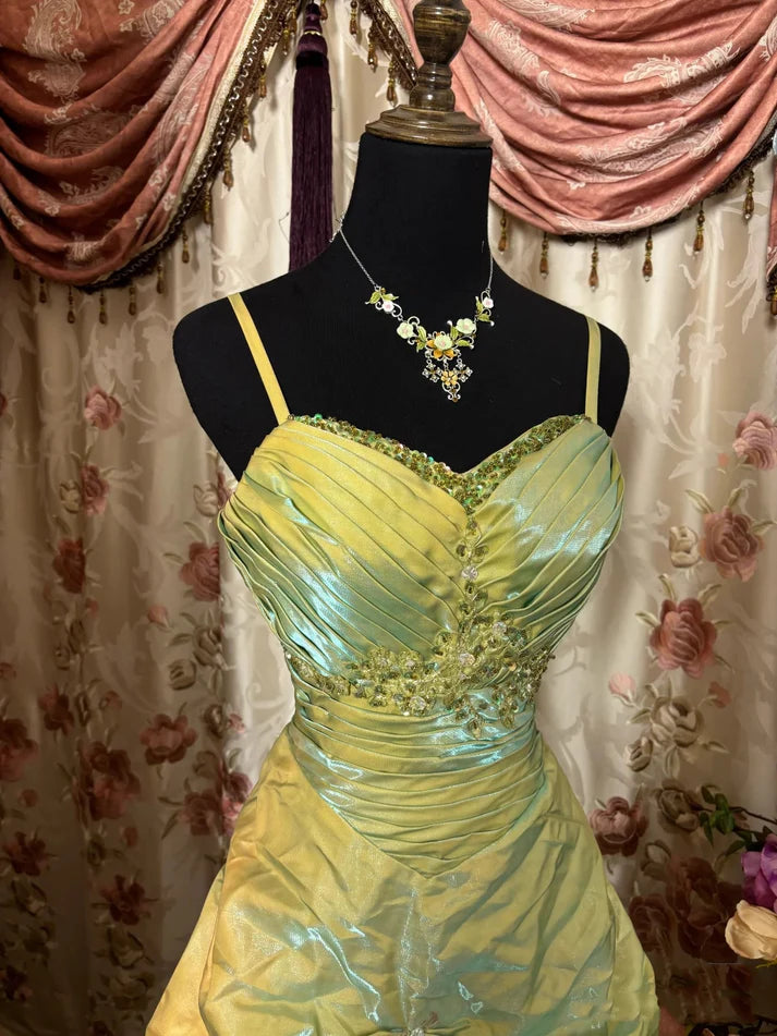 Green Sparkling Vintage Ball Gown Strapless Satin Long Party Dress Prom Dress nv3768