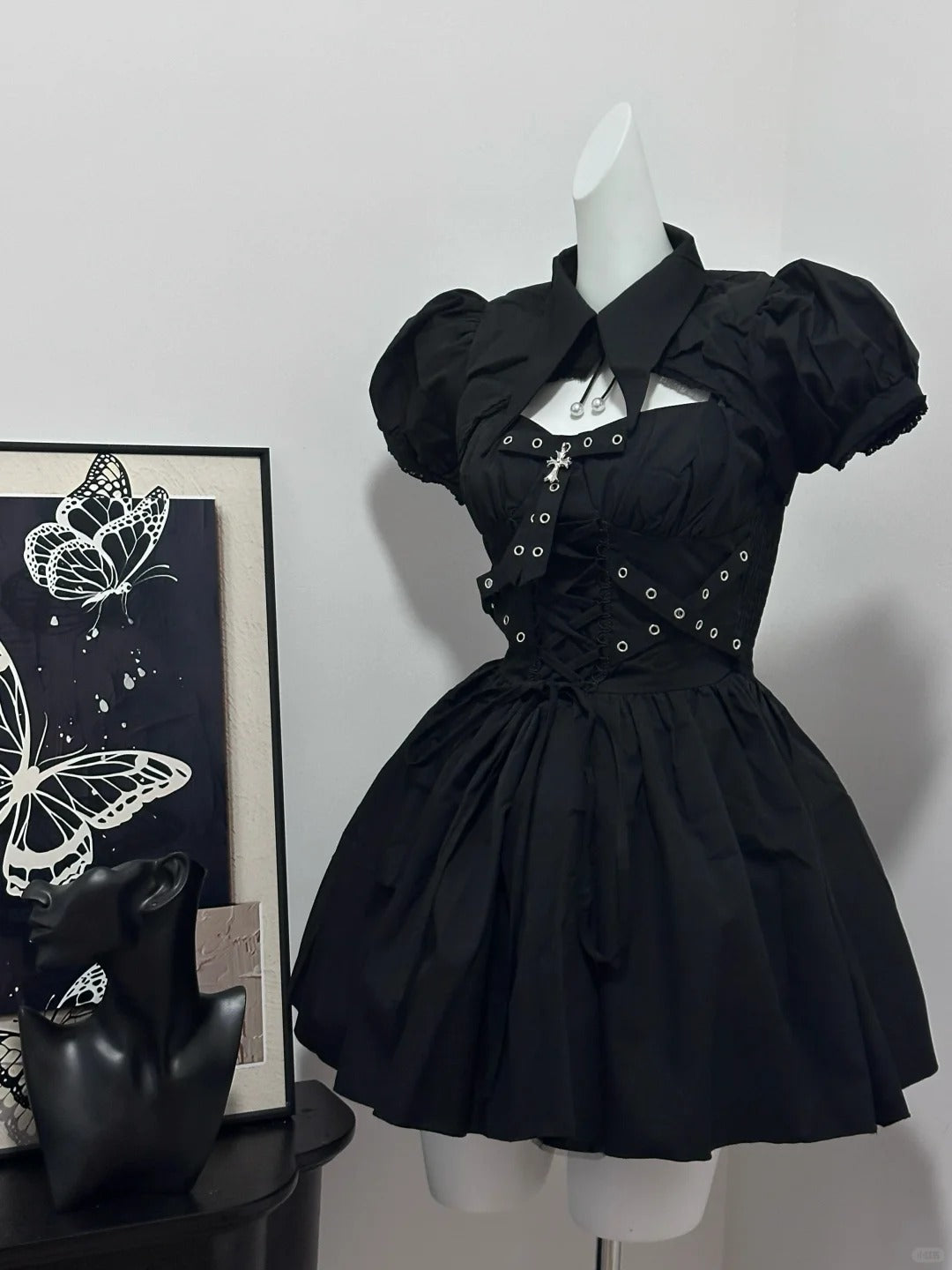 Black Vintage Elegant Cute Cool Sweet Short Chiffon Homecoming Dress Prom Dress Evening Dress Birthday Party Dress Prom Dress nv4050