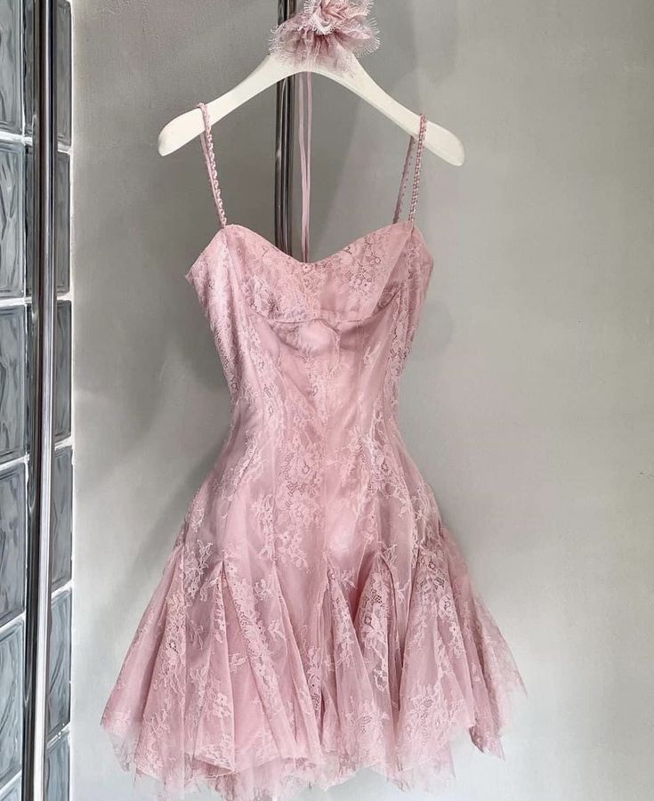 Light /Dark Pink Sweet Spaghetti Strap Lace Short Princess Homecoming Dress Party Dress Graduation Dress nv3287