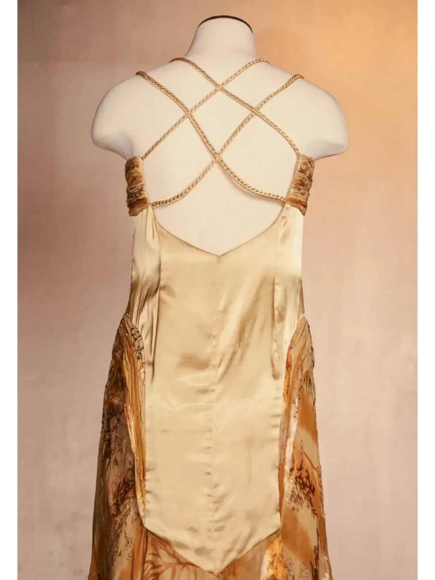 Gold Floral Elegant Long Satin Prom  Dress Evening Dress Party Dress nv4696