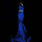Blau Wunderschöne Elegante Mode Exquisite Edelstein Perlen Lange Meerjungfrau Schlank Satin Ballkleid Abendkleid Ballkleid nv3872