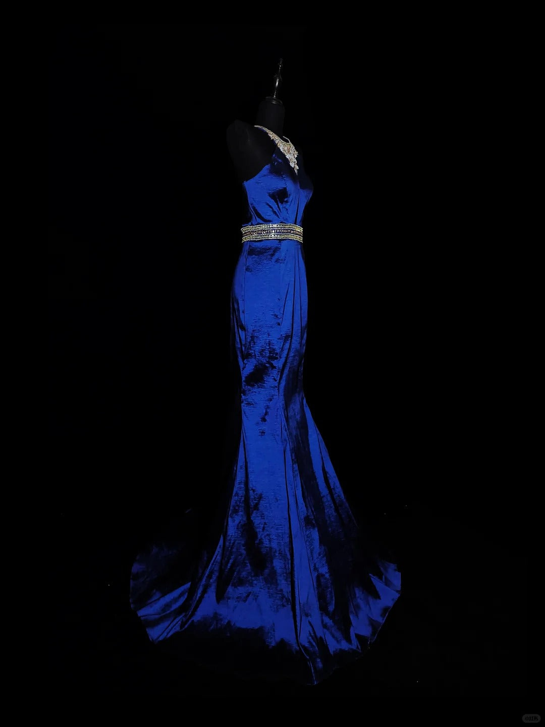 Blau Wunderschöne Elegante Mode Exquisite Edelstein Perlen Lange Meerjungfrau Schlank Satin Ballkleid Abendkleid Ballkleid nv3872