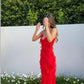 Red fashion spaghetti straps long Chiffon ruffled bodycon ball gown evening dress party dress nv3544
