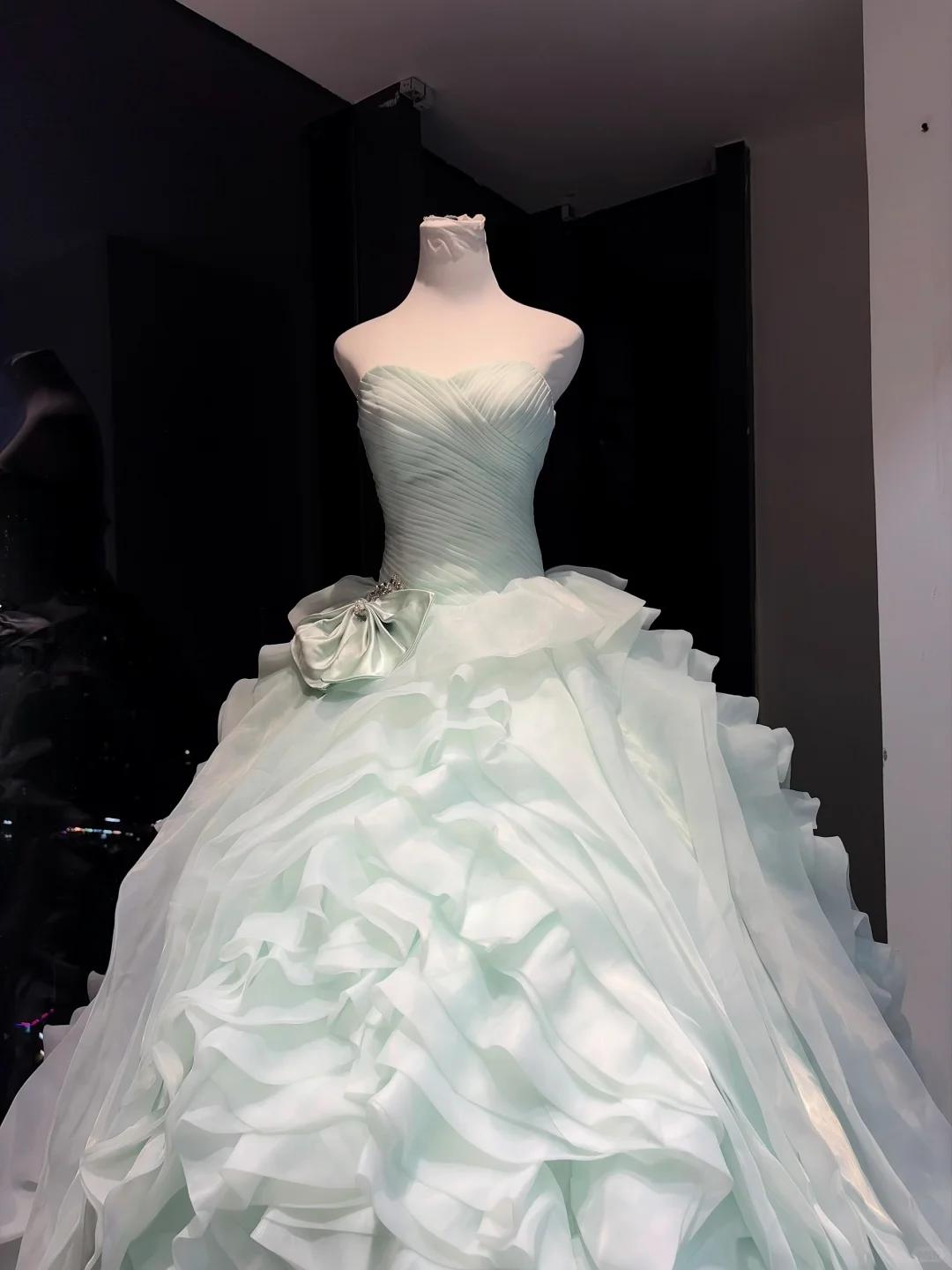 Mint Green Strapless Ball Gown Ruched Bodice Layered Ruffle Organza Formal Dress  NV6957