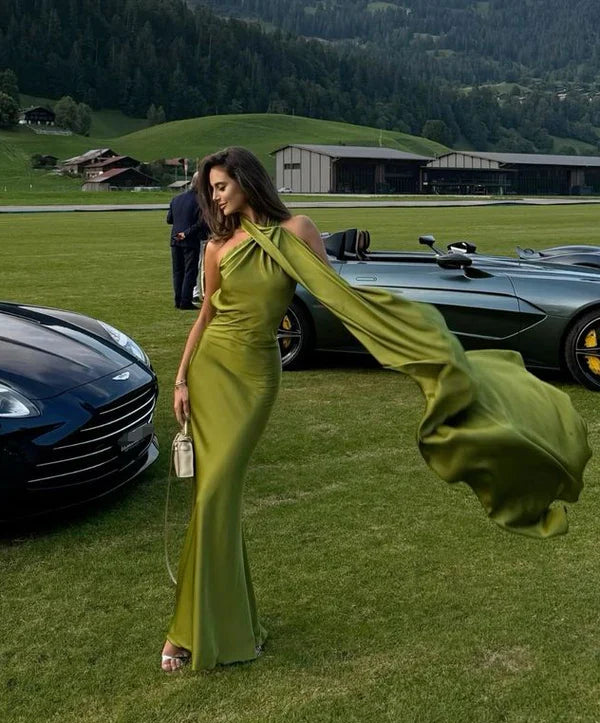 Green fashion elegant backless ribbon long formal prom dress evening gown party dress nv3648