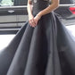 Luxury Palace Style Spaghetti Strap Beaded Gown | Black Satin Ballgown Train Maxi Dress for Red Carpet Gala Awards Ceremony High-End Social Event NV6270